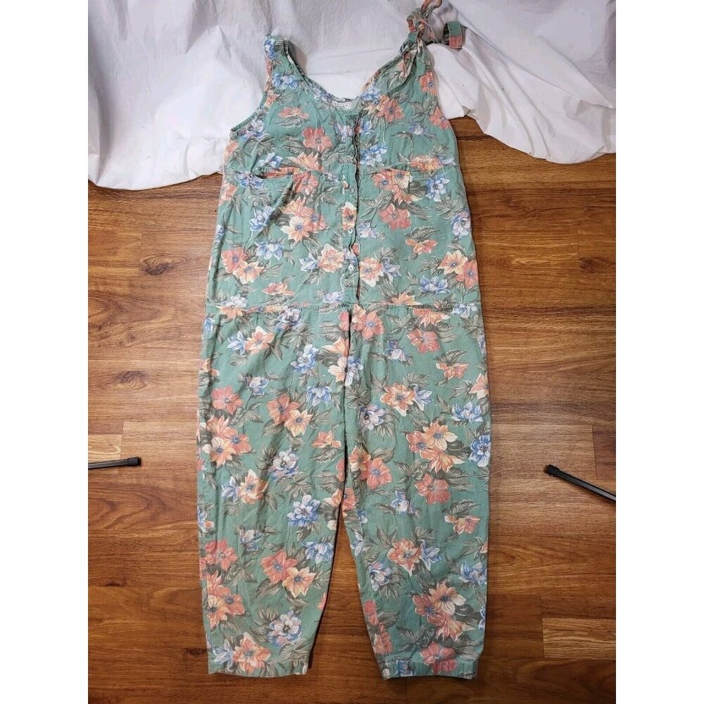 Vtge Copy Right Adult Green‎ Floral Bubble Pants Jumper Sleeveless Size M